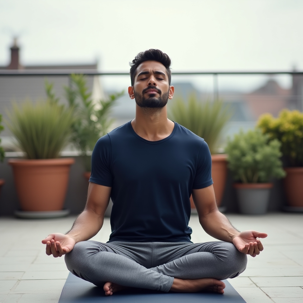 Person practicing a slow yoga pose outdoors during a mindset and recovery lesson